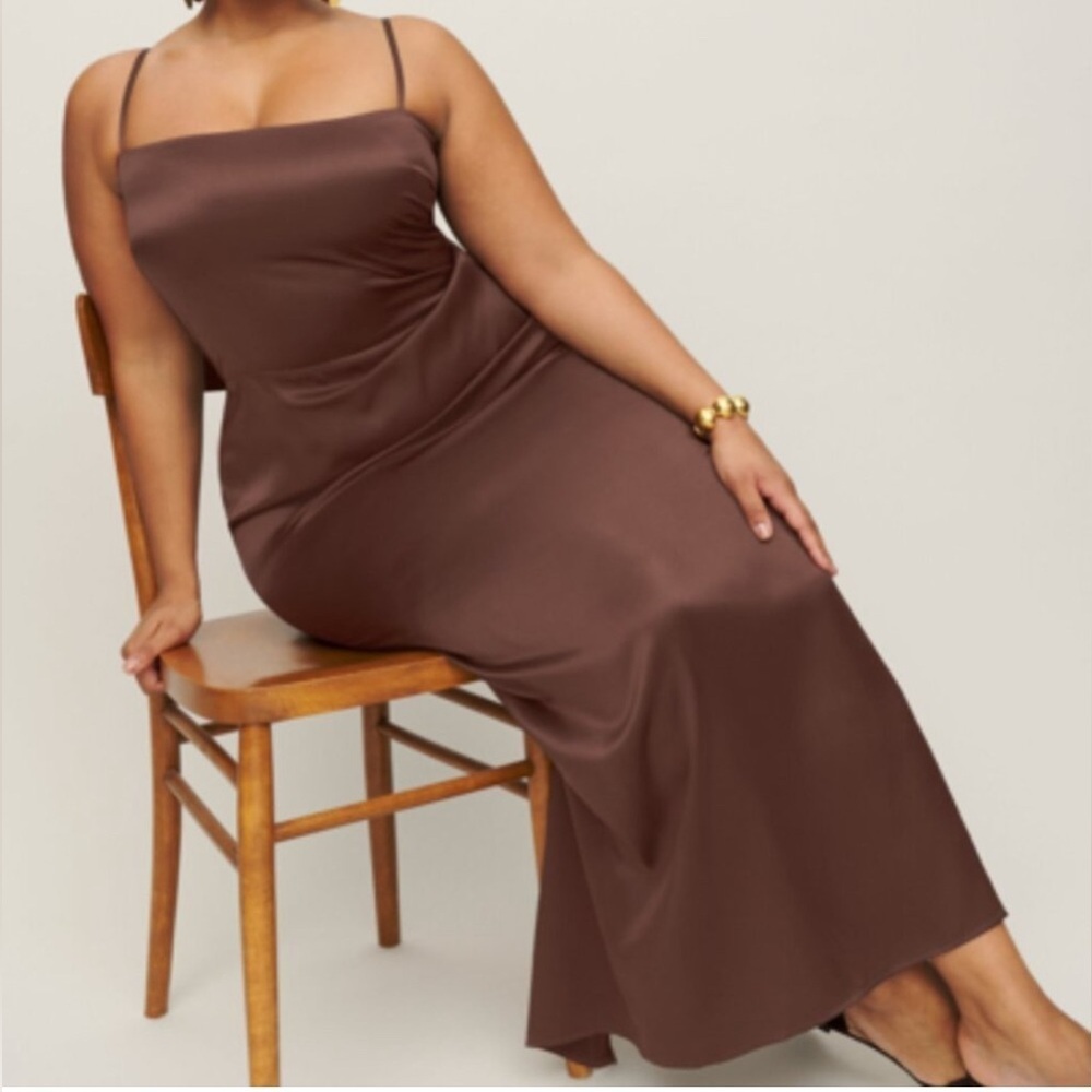 Reformation Frankie 100% Silk Maxi Slip Dress in Brown, Size 14 - Picture 5 of 16